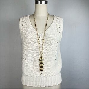 White Knit Sleeveless Sweater with Goldtone Necklace - LOT